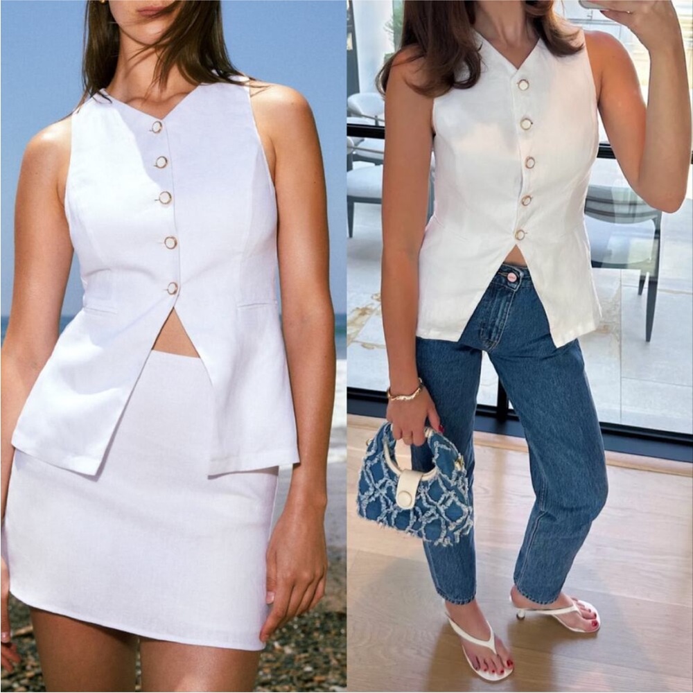 Reformation 10 Aspen White Linen Top